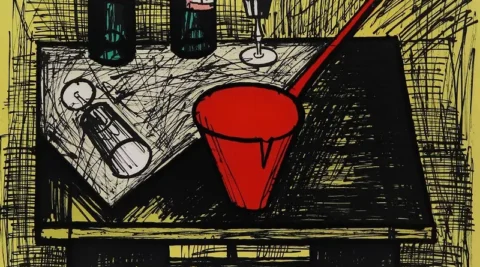 Still life with a red saucepan