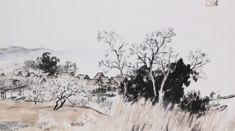 Clear Spring Morning at a Lakeside Village