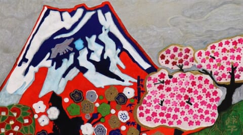 Offering Flowers to Mt. Fuji – Mt. Fuji with Noutori and Flowers